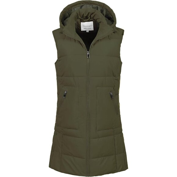 Women's Long Warm Puffer Vest Fleece Sleeveless Vests Waterproof Outerwear With
